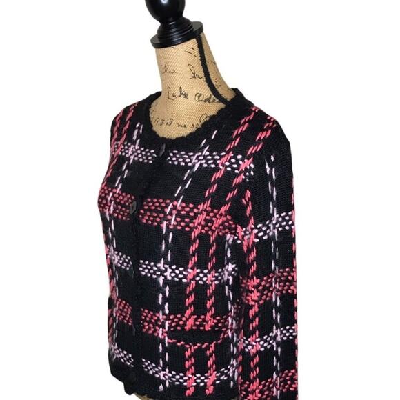 Talbots Petites Size Large Vintage Black Plaid Cardigan/Jacket Pockets - Picture 8 of 10